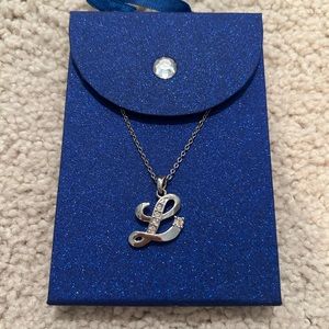 L Necklace in cursive with crystals NWT